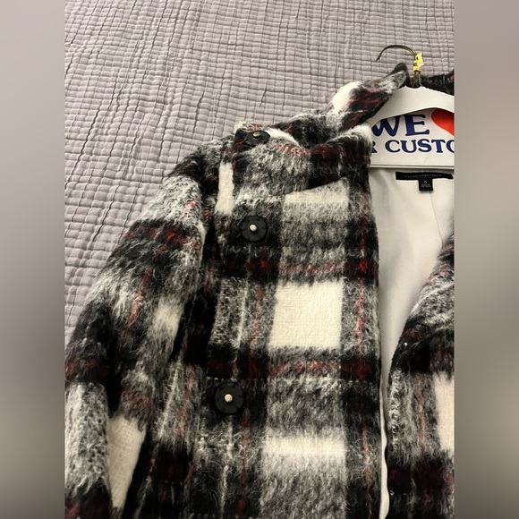 Banana Republic Italian fabric wool blend cost women size small plaid red gray - Picture 11 of 16